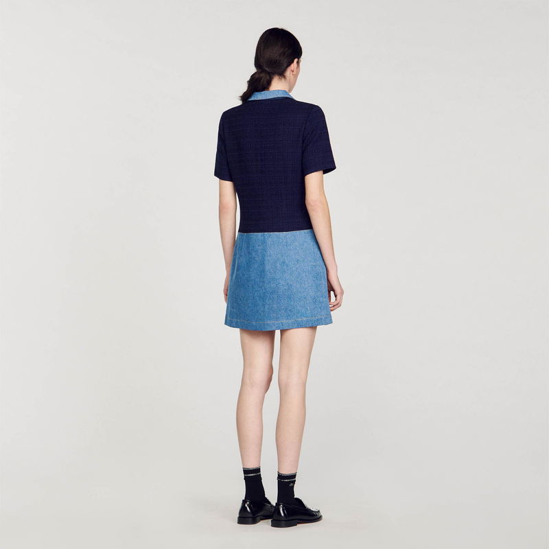 SANDRO Tweed And Denim Short Dress | endource