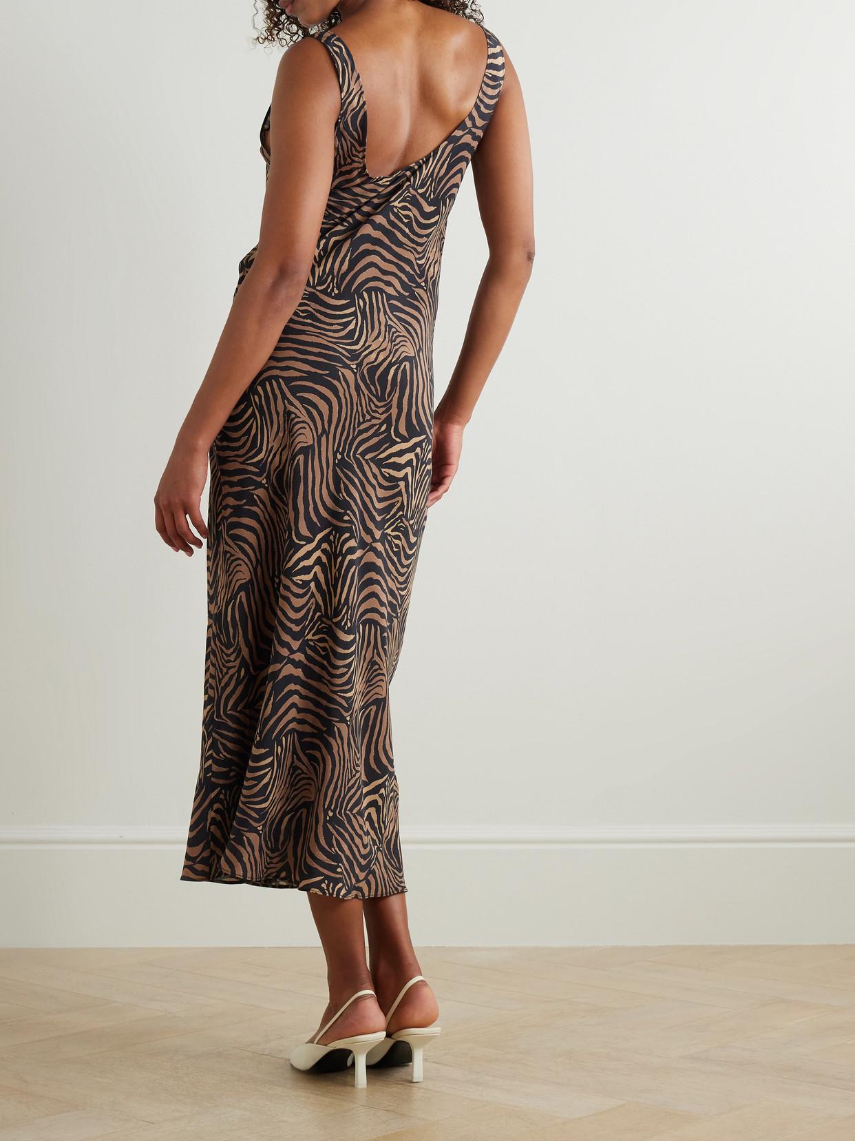 RIXO Bondi Tiger-Print Silk-Satin Midi Dress | endource