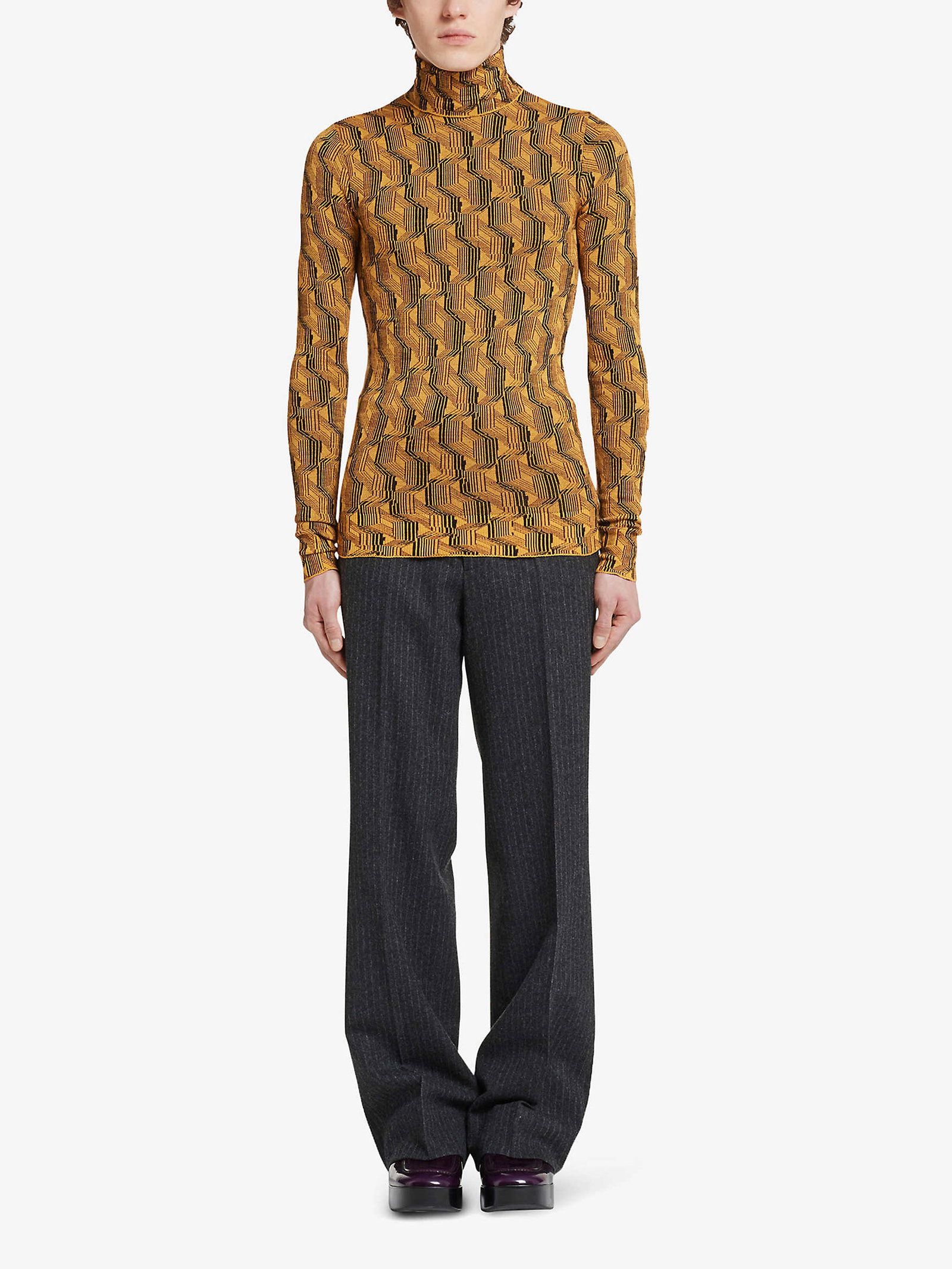 PRADA Geometric-Pattern Turtleneck Wool Sweatshirt | endource