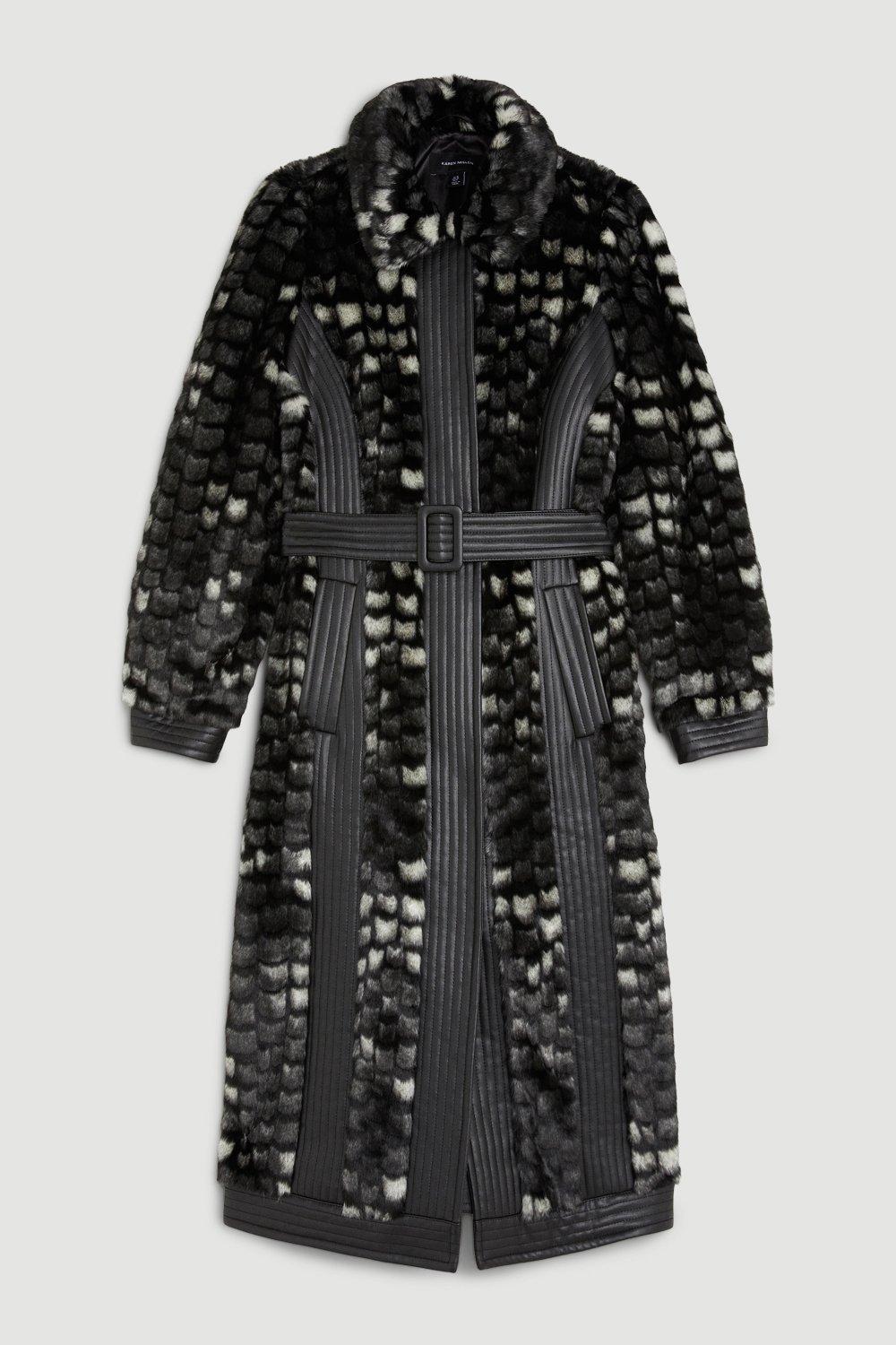 Eileen Coat - Faux Fur Trim Faux Leather Coat in Dark Brown main image 1
