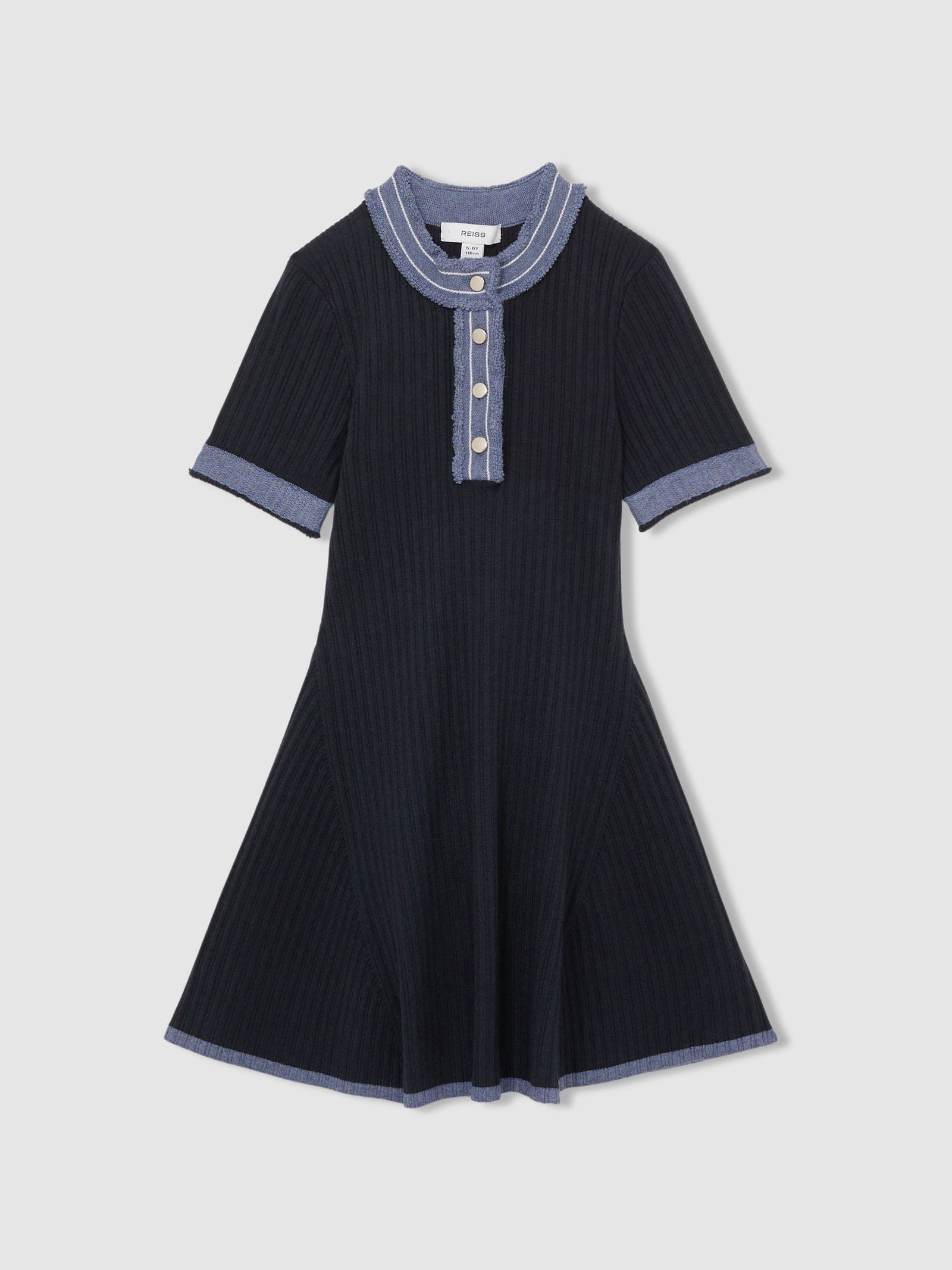 Canton Contrast Ricrac Trim Button V Neck Knotted Bracelet Sleeve Shift Dress