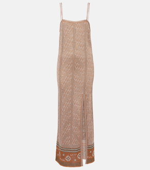 Valentino beige and brown ribbed midi dress with a slit