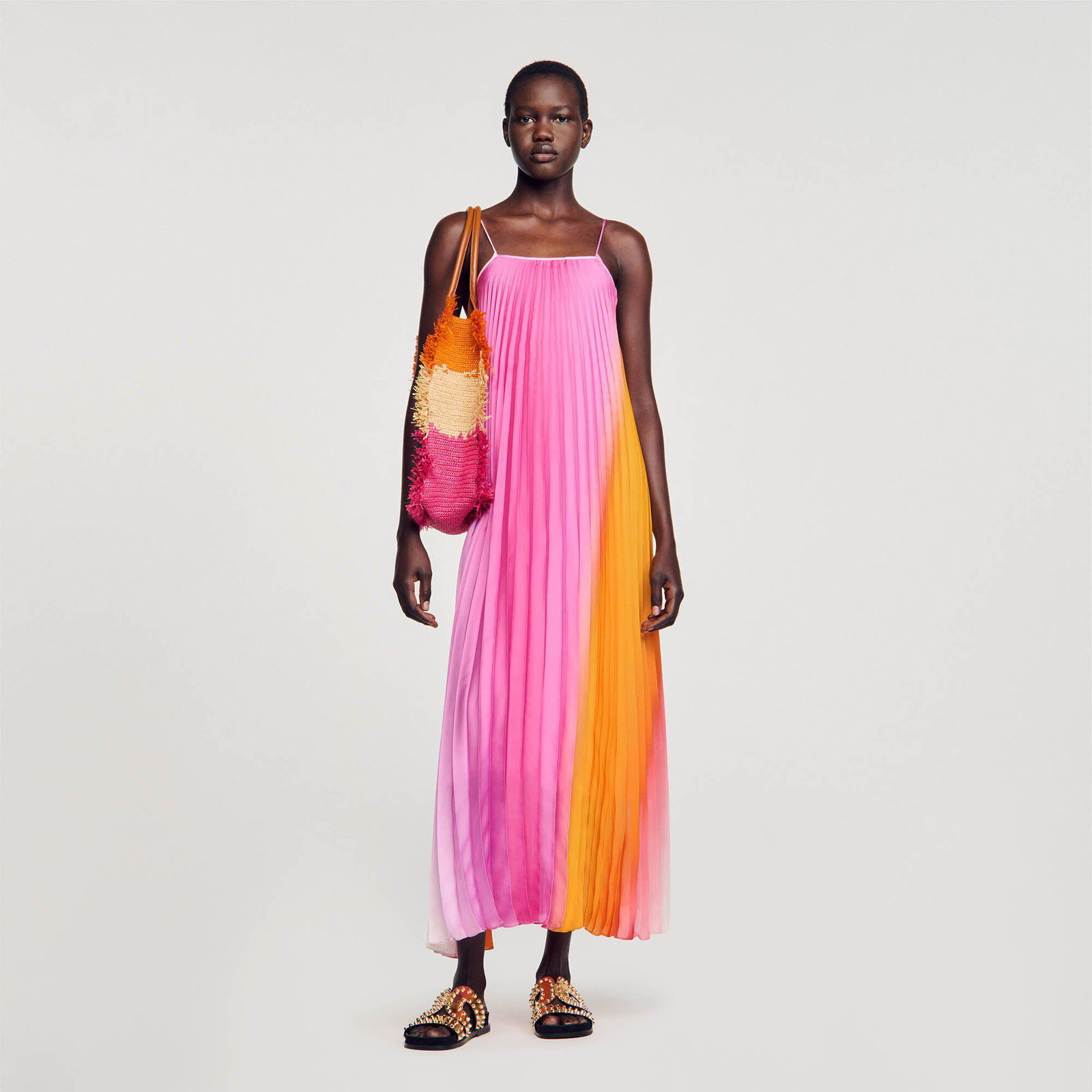 sandro pleated maxi dress Sandro Pointelle knit Maxi Dress