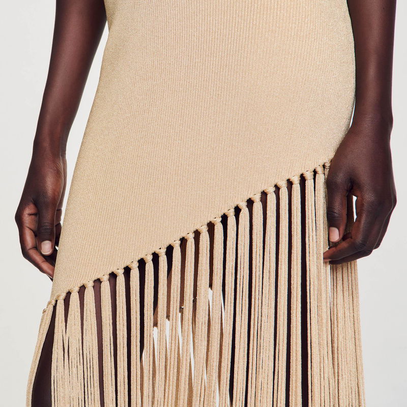 SANDRO Asymmetrical Fringed Maxi Dress | endource