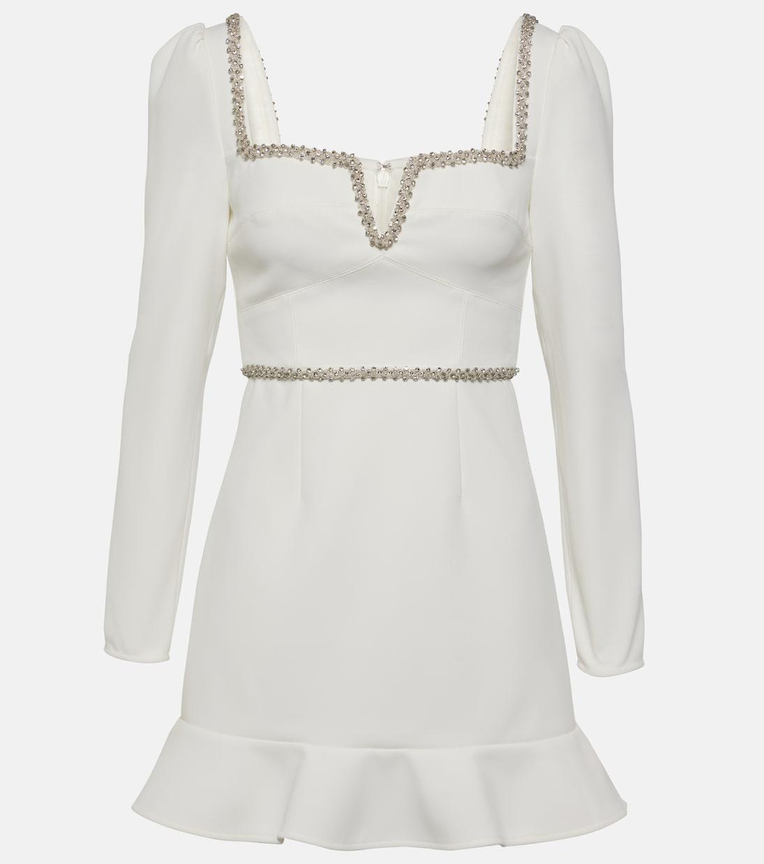 Self Portrait Crystal Embellished Crêpe Minidress In White Endource