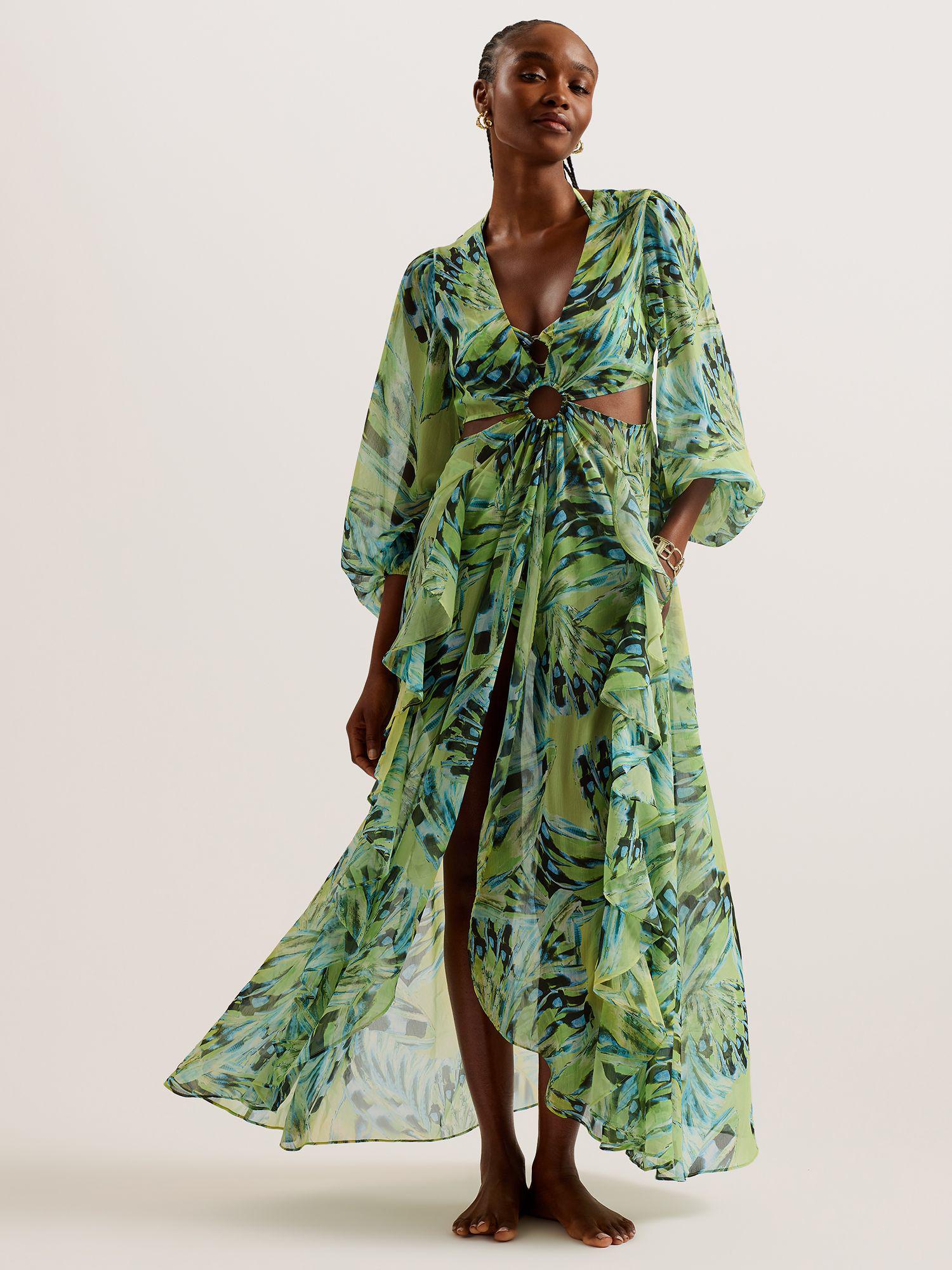 ted baker beach dress Ottley Abstract Print Cutout Maxi With a maxi length Black20 Spaghetti Strap Prom Dress Color::#58-White