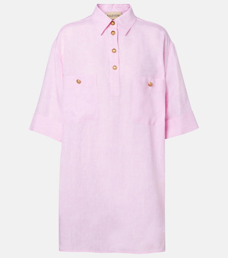 Pink linen shirt with gold buttons and pockets