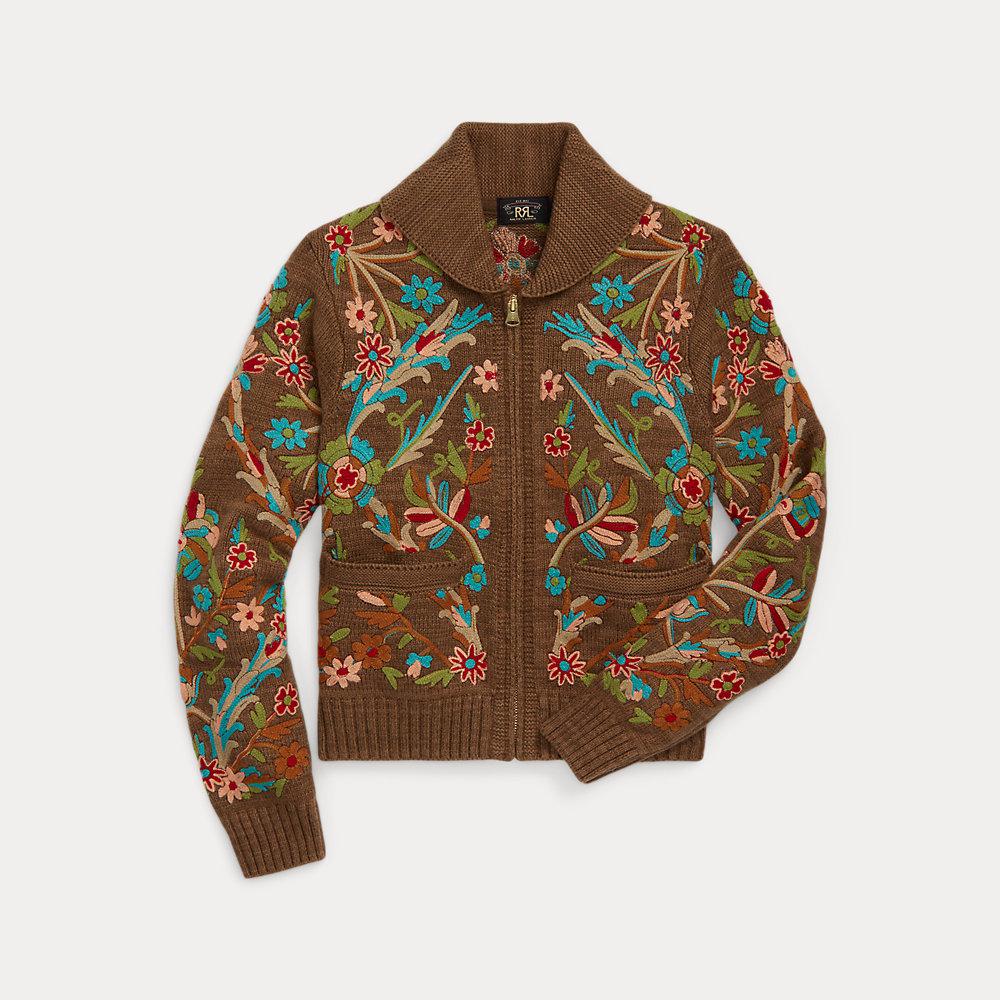 RALPH LAUREN RRL Embroidered Cotton-Wool Cardigan in Multi | endource