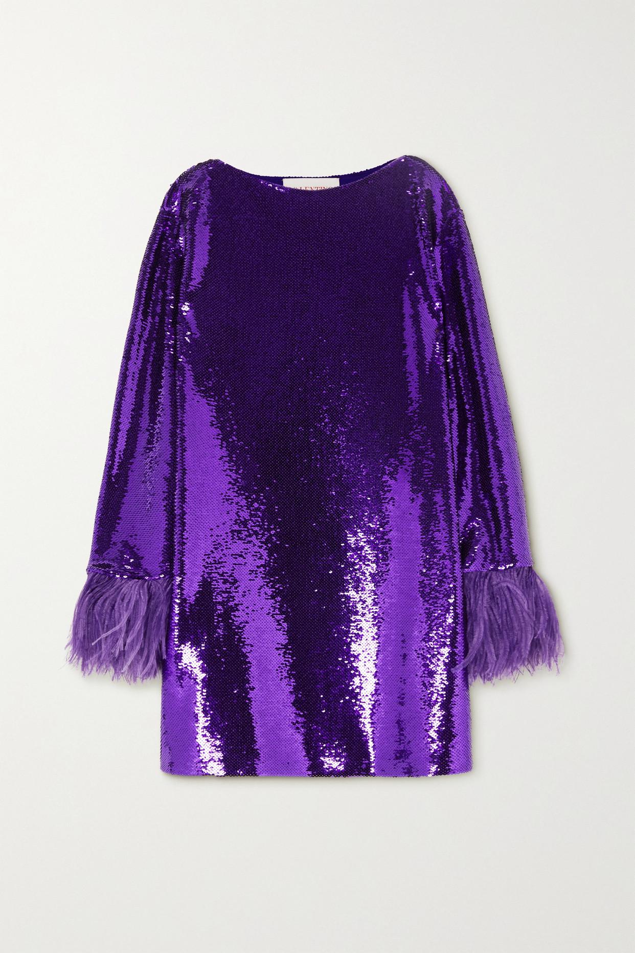 VALENTINO GARAVANI Feather-Trimmed Sequined Tulle Mini Dress | endource VALENTINO GARAVANI Feather-Trimmed Sequined Tulle Mini Dress | endource