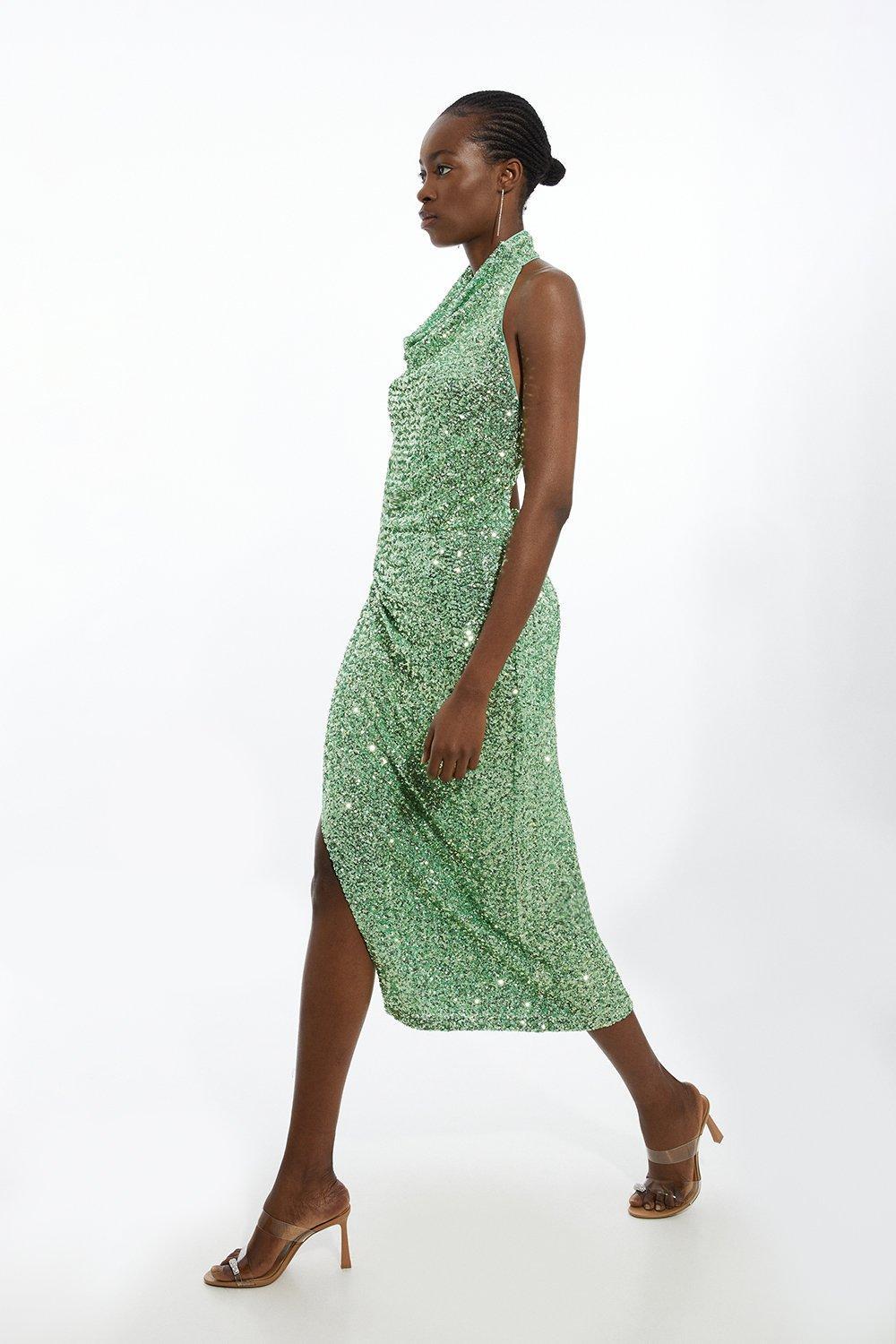 green emerald velvet dress Karen Millen sequin dress  Known Source
