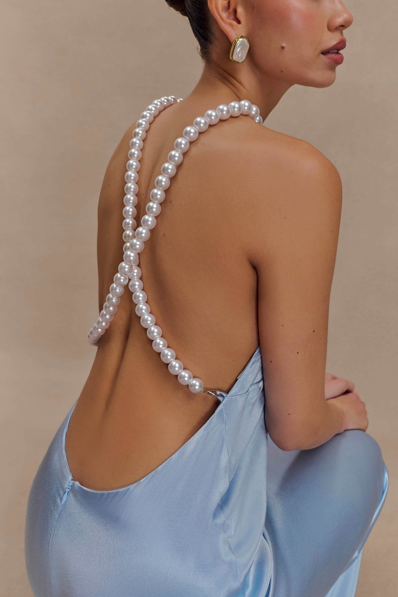 blanche halter maxi dress 54% off Meshki Satin Pearl Blue Blush