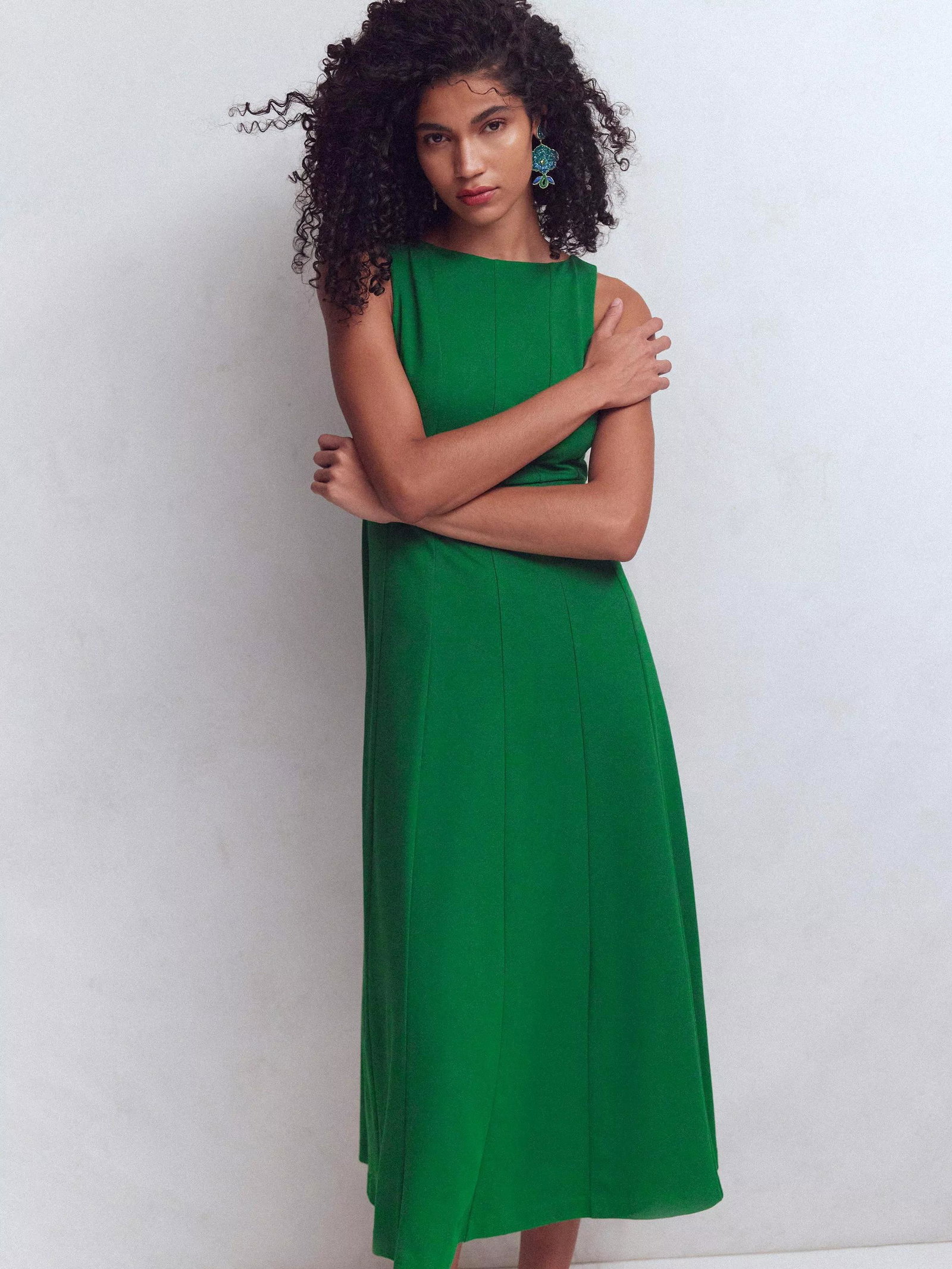 green ponte dress Fit and Flare Ponte Dress with Faux Fur main image 0