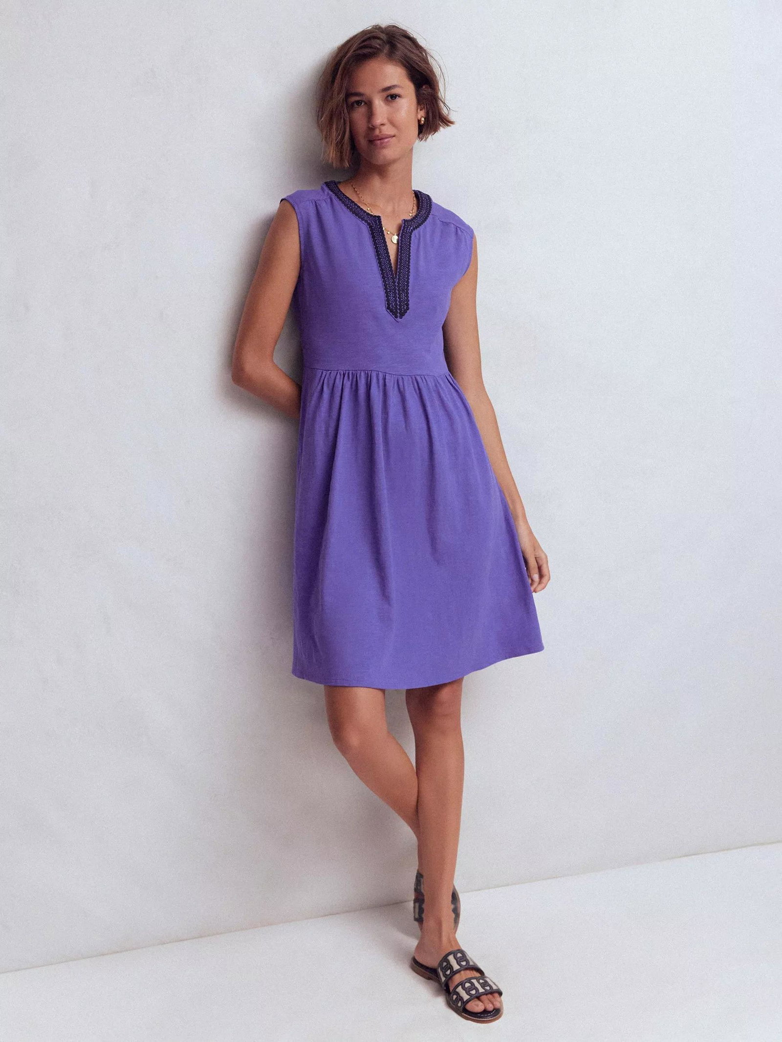 BODEN May Embroidered Neck Jersey Dress | endource