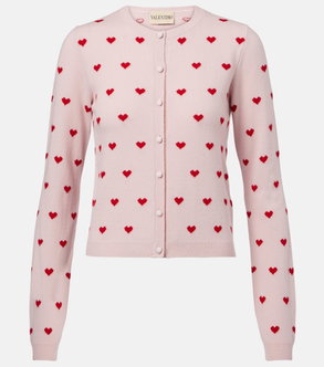 Pink cardigan with red heart embroidery