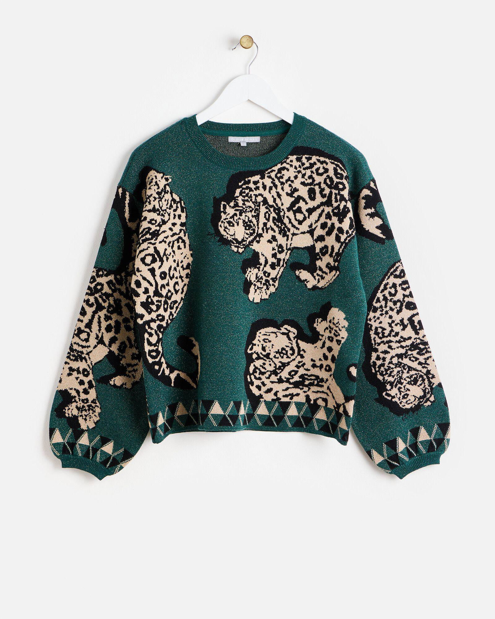 OLIVER BONAS Sparkly Leopard Knitted Jumper endource