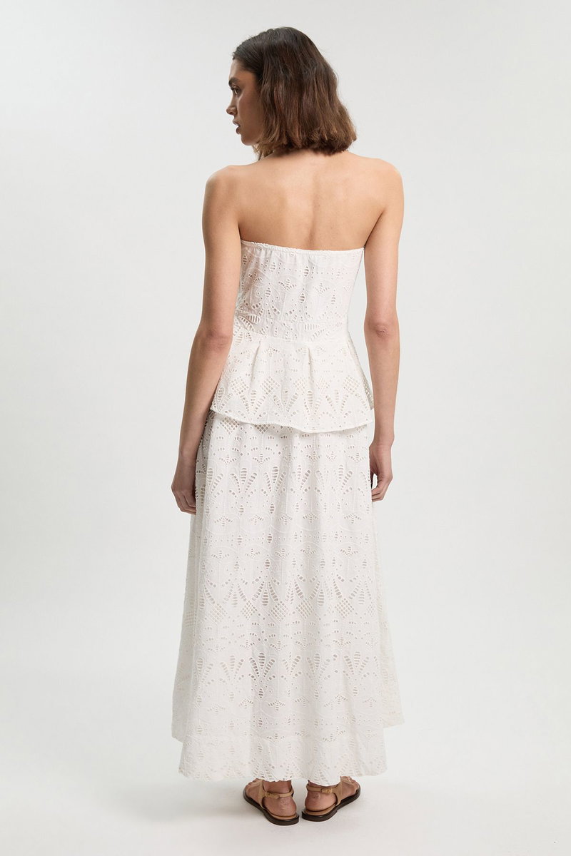 KAREN MILLEN Petite Cotton Broderie Peplum Bandeau Midi Dress | endource
