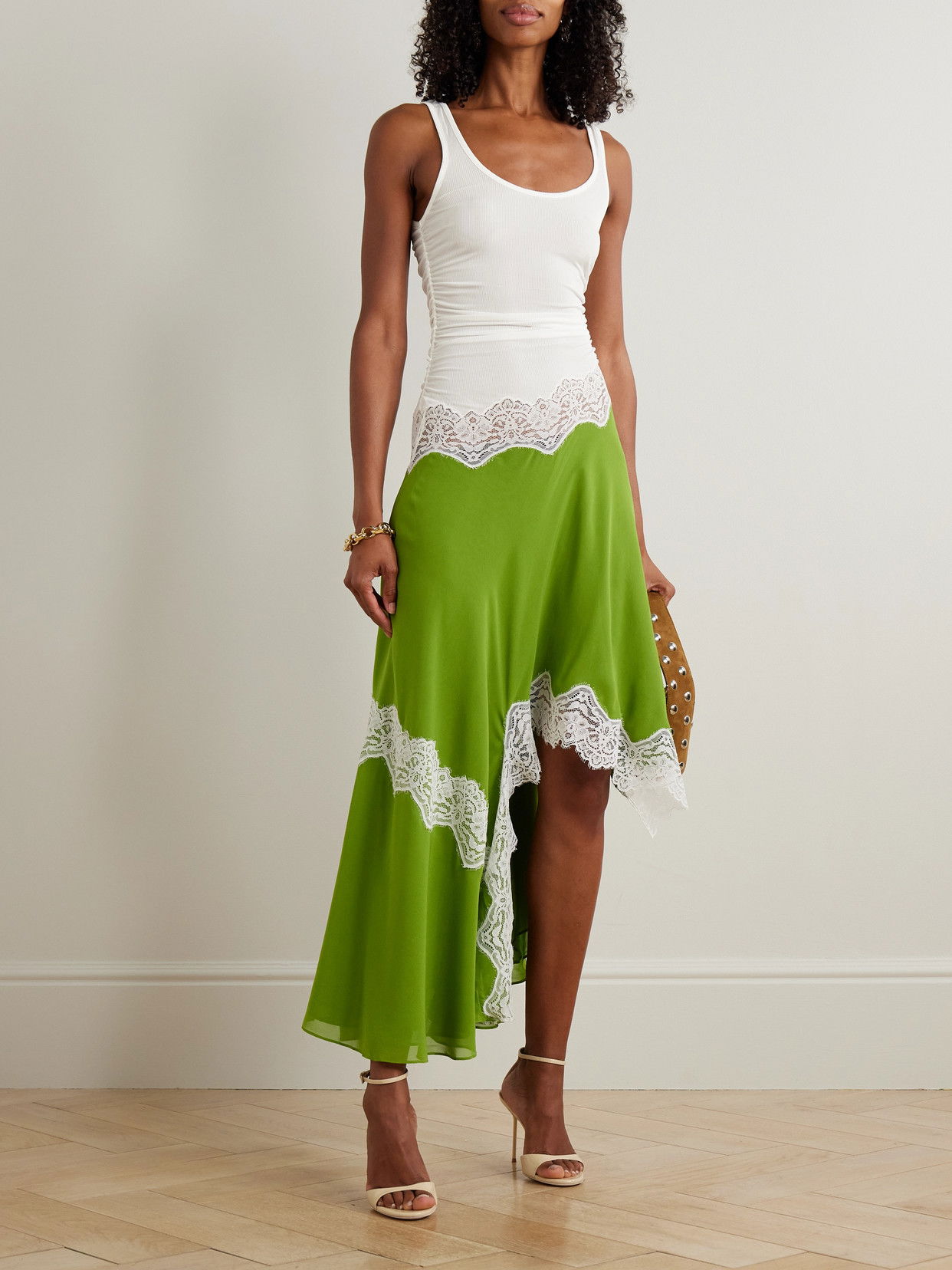 CHRISTOPHER ESBER Asymmetric Lace-Trimmed Ruched Stretch-Jersey And Crepe  Dress | endource