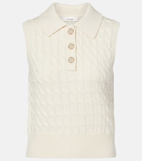 Cream cable-knit sweater vest with four buttons
