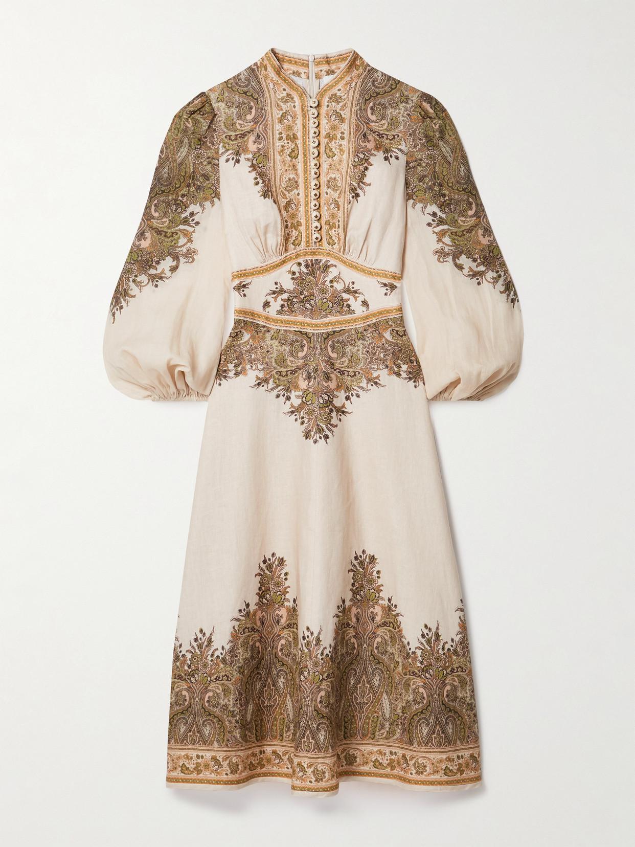 ZIMMERMANN Natura Paisley-Print Linen Midi Dress | endource ZIMMERMANN Natura Paisley-Print Linen Midi Dress | endource