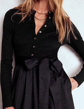 BODEN Collar Button Lace Dress-Black | endource