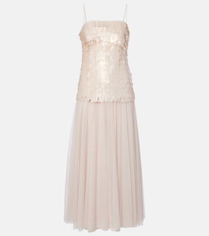 Pale pink sequined bodice with tulle skirt