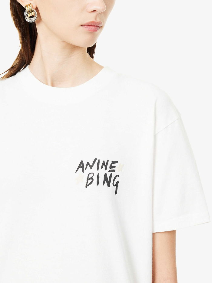 ANINE BING Walker Text-Print Cotton T-Shirt | endource
