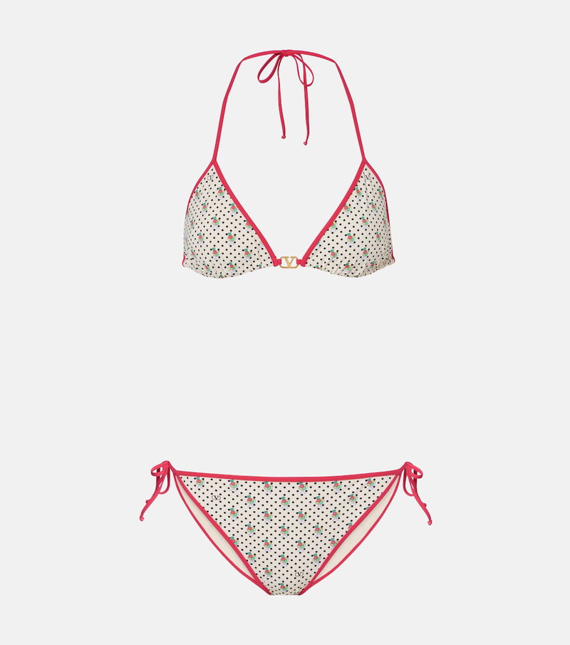 Valentino polka-dot bikini top and bottoms with pink trim