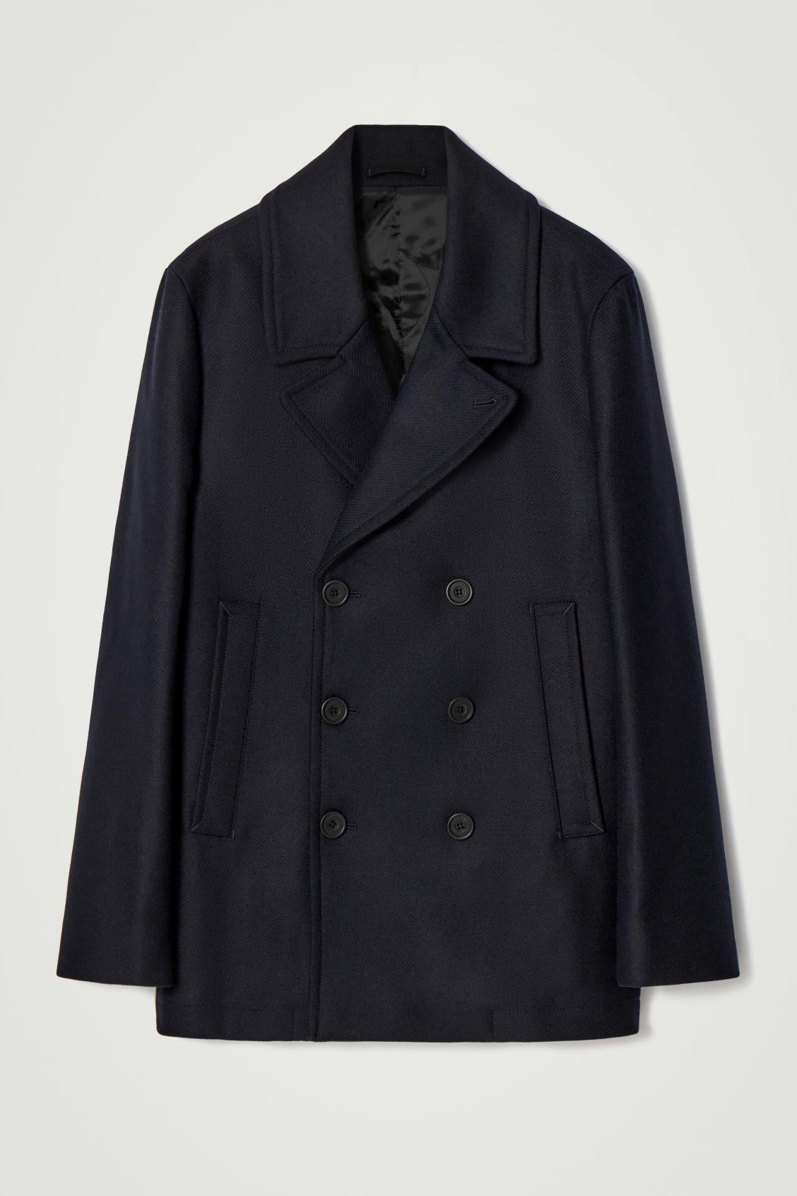 COS Double-Breasted Wool Pea Coat in NAVY | endource