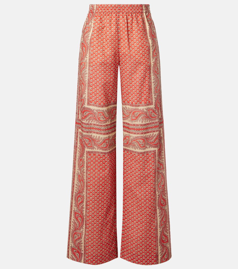 Valentino wide-leg pants with a red and beige paisley print