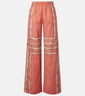Valentino wide-leg pants with a red and beige paisley print
