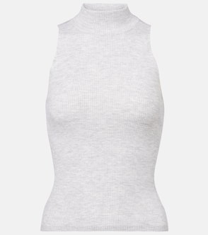 Light grey ribbed knit sleeveless top