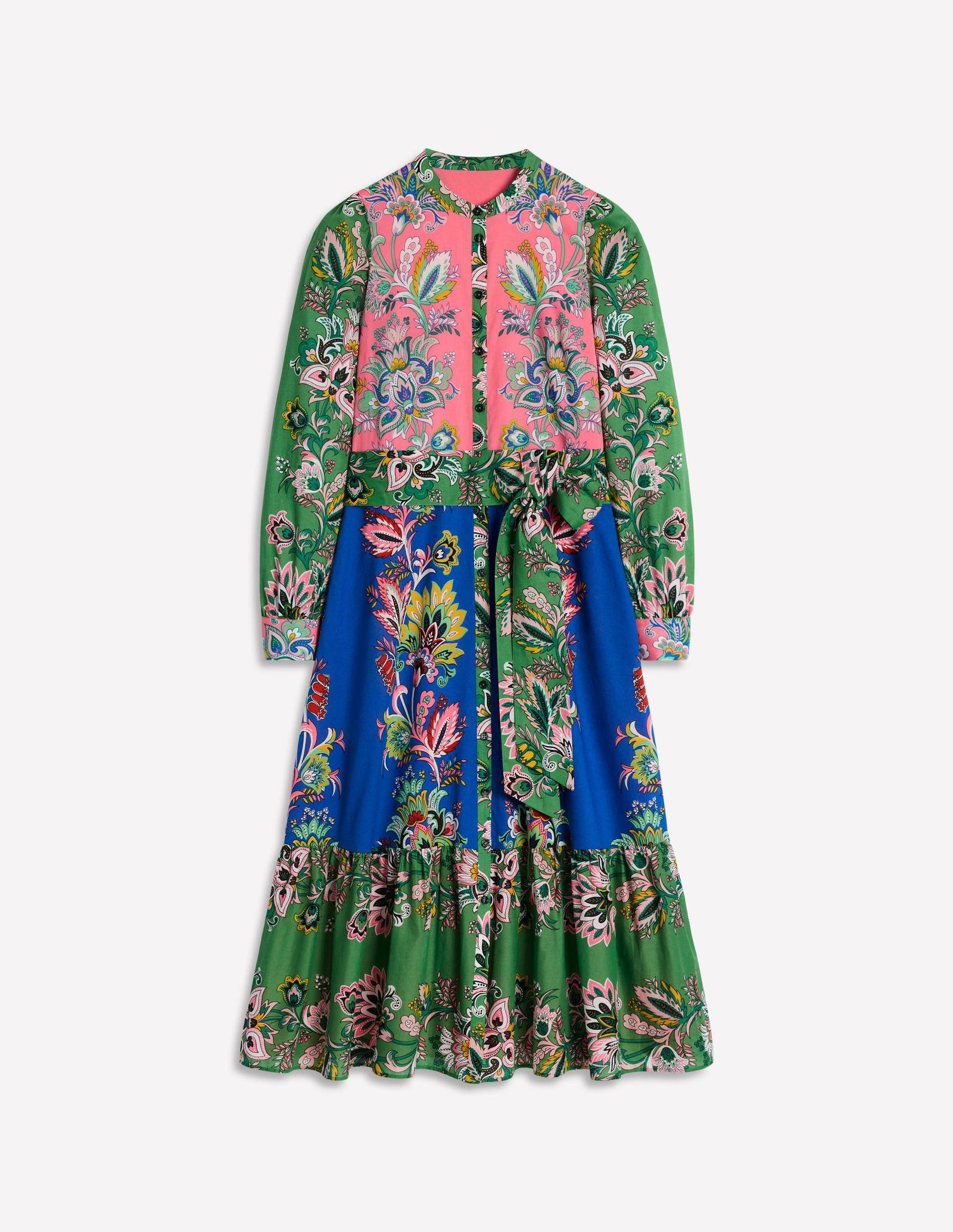 mia tiered shirt dress Mia Tiered Shirt Dress - Rich Emerald, Geo Trellis
