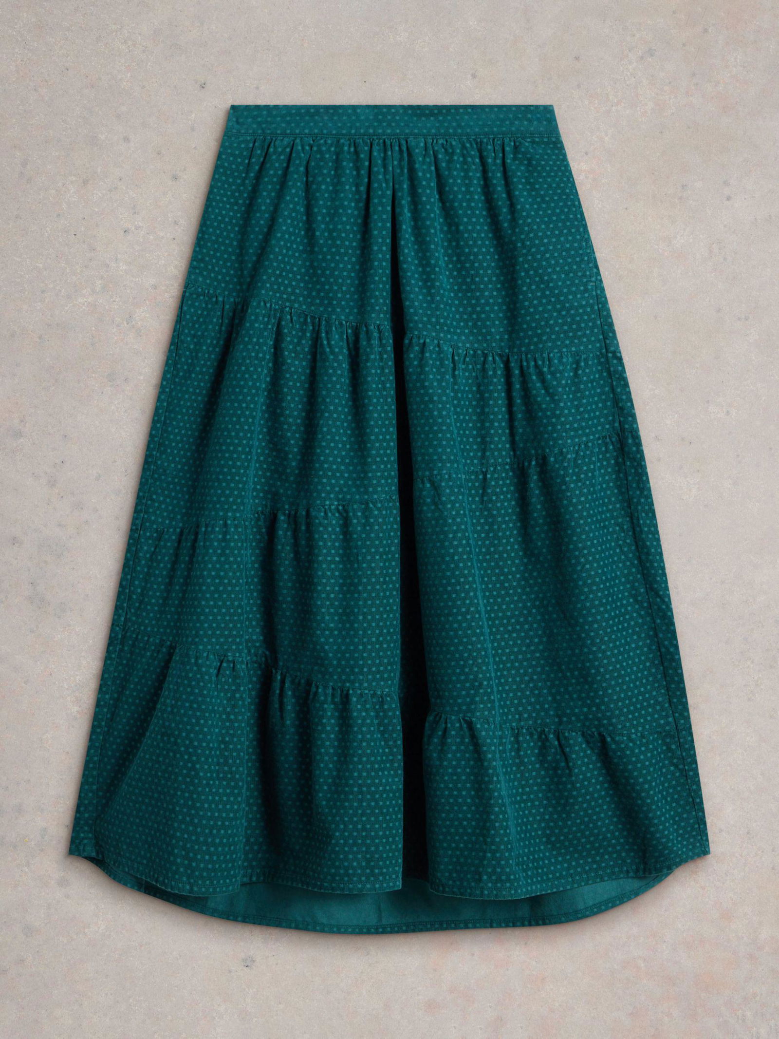 Corda Hem Skirt  White Cotton Twill with Curved Green Dori Embroidery main image 0