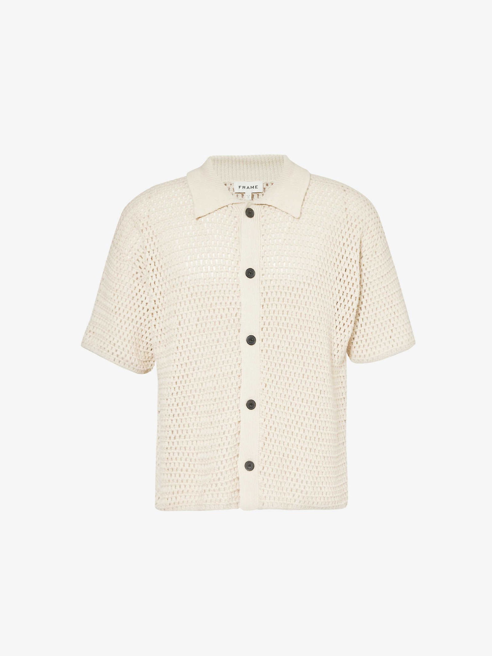 SQUARES PRINT OPEN KNIT SHIRT