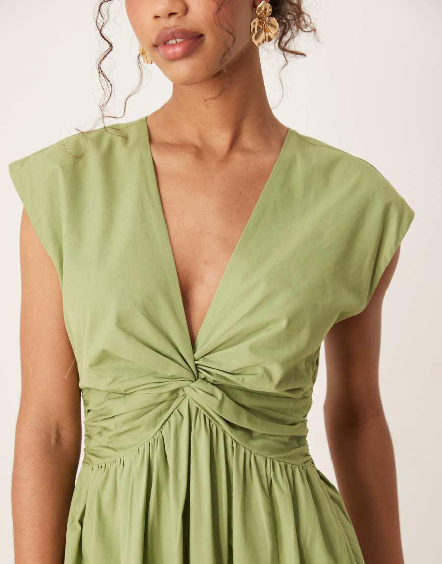 abercrombie green wrap dress Abercrombie & Fitch Long Sleeve Satin Draped Dress In Green