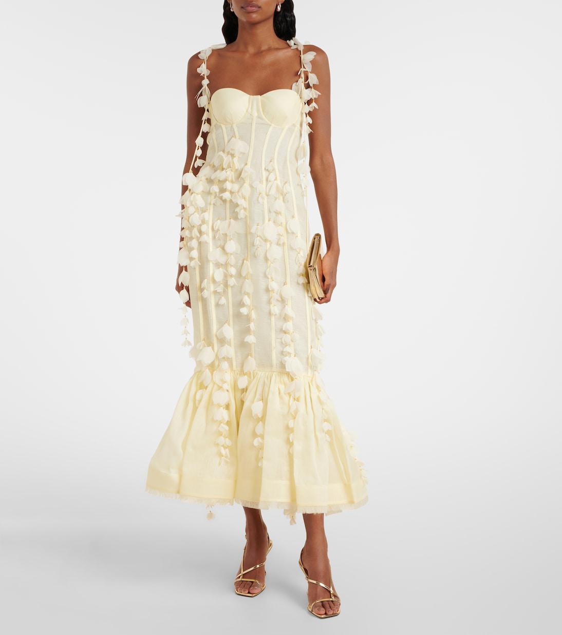 zimmermann dawning floral linen and silk midi dress ZIMMERMANN Dawning Linen And Silk Midi Dress