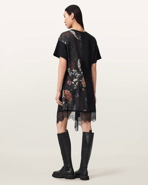 ALLSAINTS Lana Lace Trim Mini T-Shirt Dress | endource