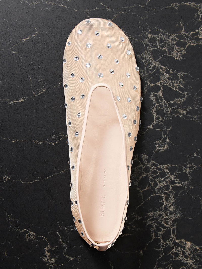 KHAITE Marcy Crystal-Embellished Mesh Ballet Flats in Neutrals | Endource