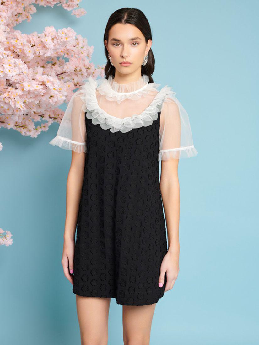 SISTER JANE Mara Jacquard Sheer Tulle Neck Mini Dress in Black/White ...