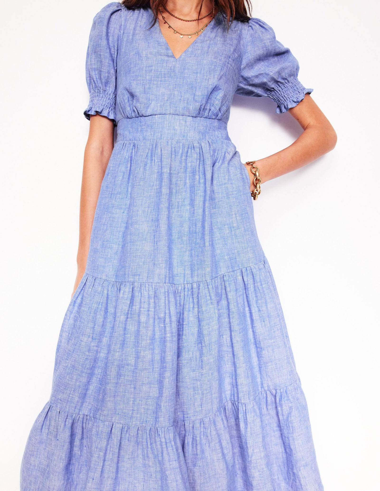 BODEN Anna Linen Tiered Midi Dress | endource