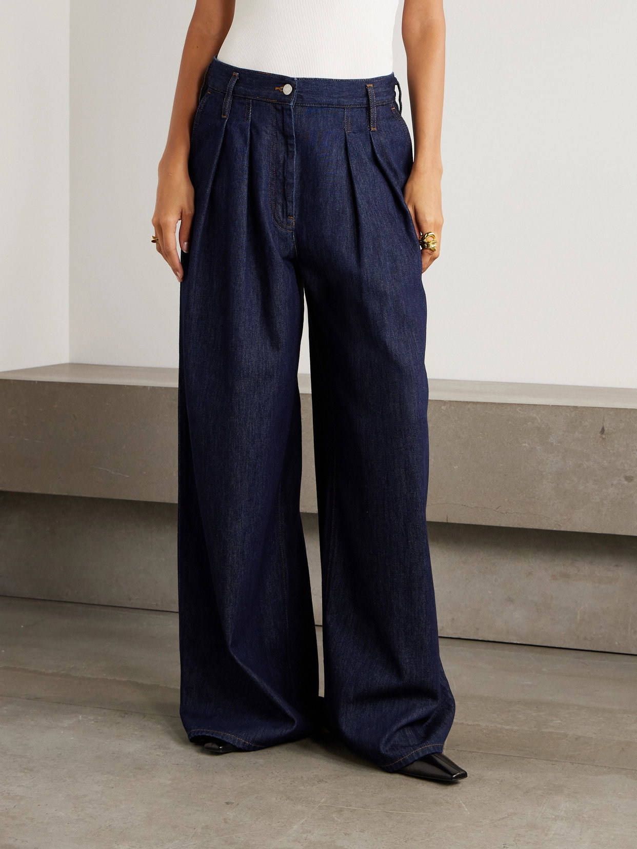 DRIES VAN NOTEN Pleated Denim Wide-Leg Pants | endource