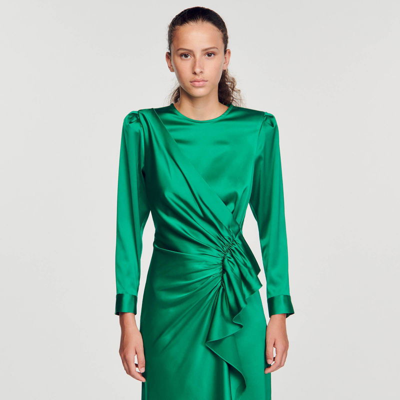 ruffled satin effect dress Sandro Ruffled Satin-Effect Dress