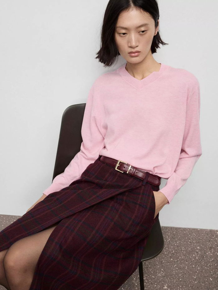 MANGO Milo V-Neck Jumper With Wool, Pink | endource