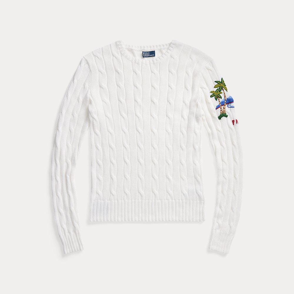 POLO RALPH LAUREN PalmTreeMotif Cable Cotton Jumper in White Endource