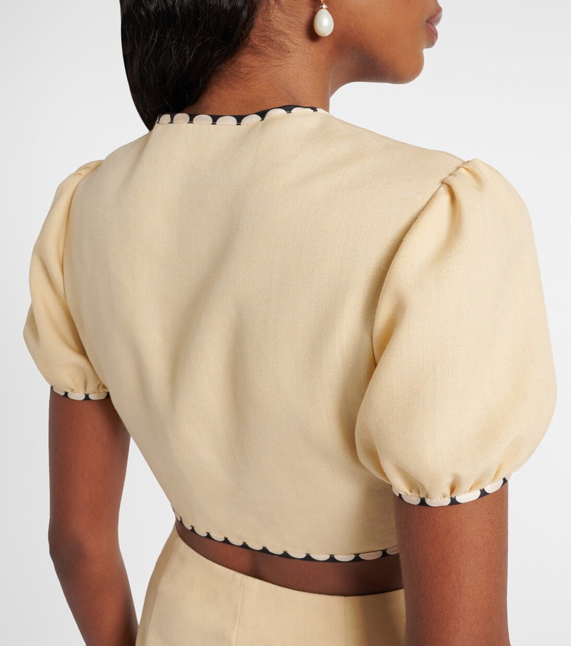 Valentino cream puff-sleeved blouse with scalloped trim