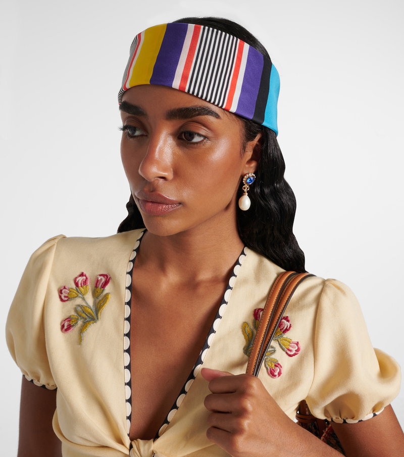 Valentino striped silk headband on a model
