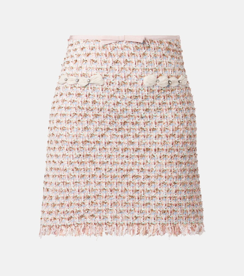 Pink and blue tweed mini skirt with pearl buttons