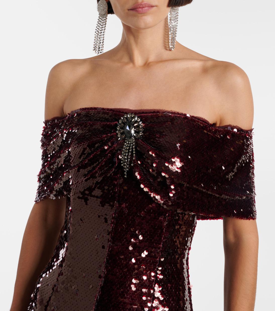 self portrait off shoulder midi dress Off-the-shoulder crystal-embellished corded lace midi dress - white