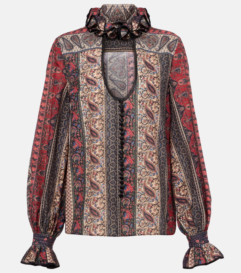 Valentino paisley blouse with a high neckline and keyhole cutout