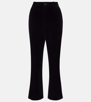 Black velvet flared trousers
